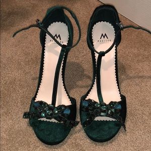Emerald green velvet heels